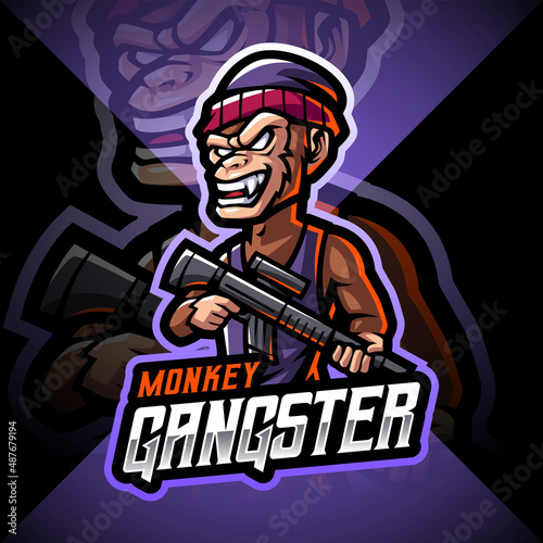Monkey gangster esport mascot logo design