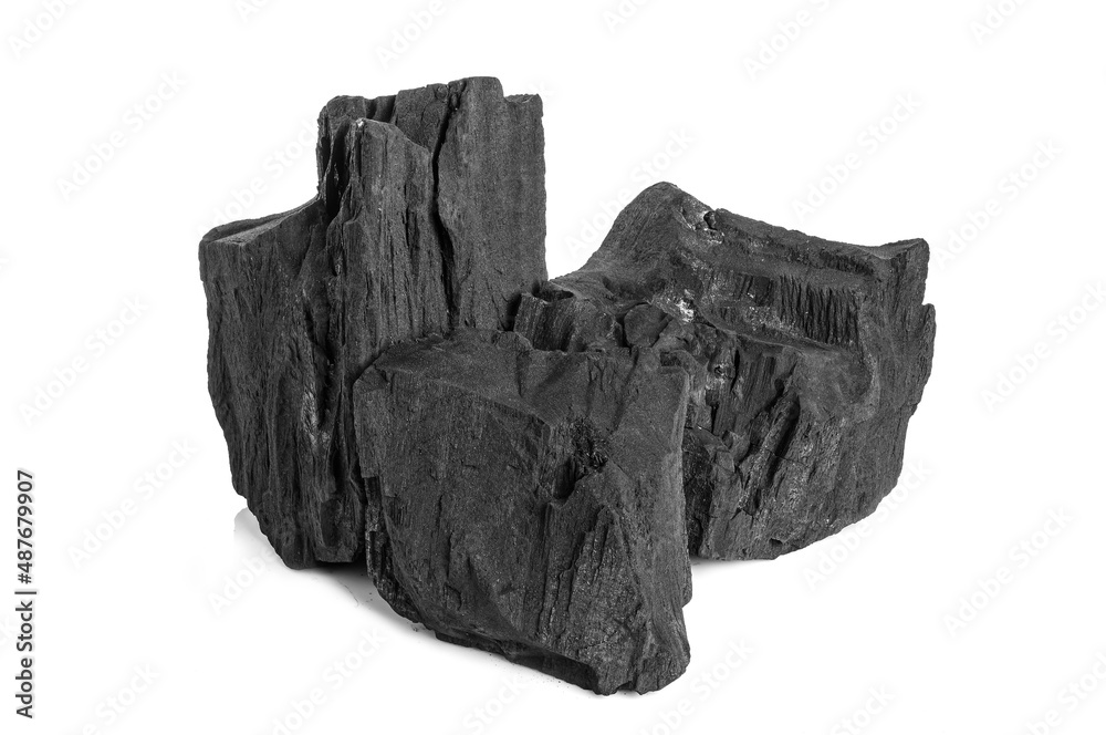 Natural charcoal isolated on white background.