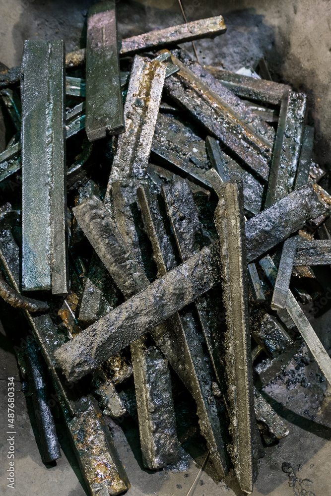 Remains of metal cuttings on a pile. Remains of metal cuttings on a pile.