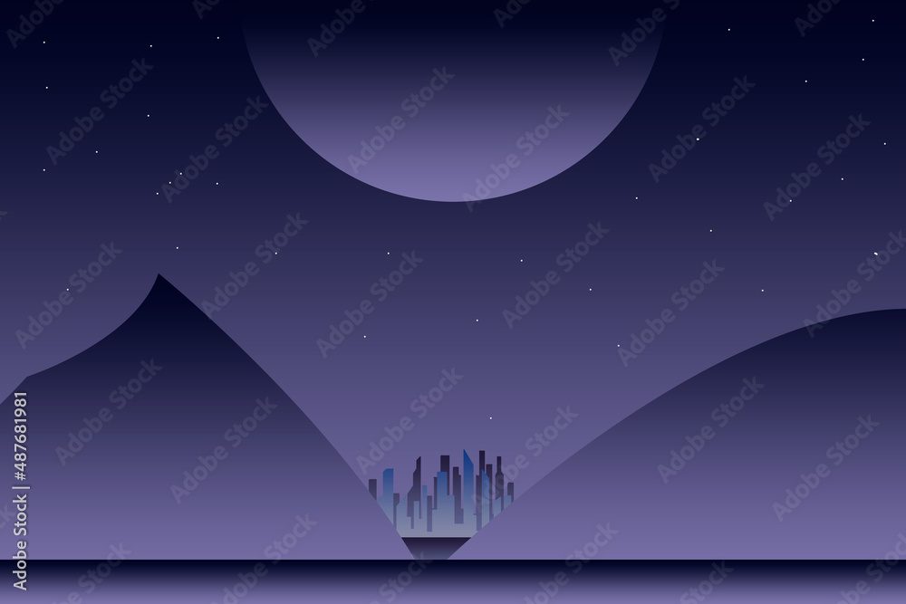 Fototapeta premium night landscape with moon, traveled through the mountains