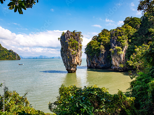 Khao TaPu island, khaopinggan island or james bond island famous tourist attraction at phang nga bay in thailand photo