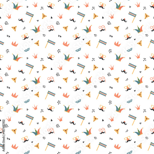 Purim seamless pattern. Traditional Jewish holiday background. vector illustration