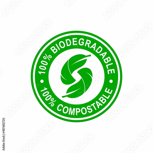 100% biodegradable and 100% compostable badge logo design. Suitable for business, web, nature, environment and product label