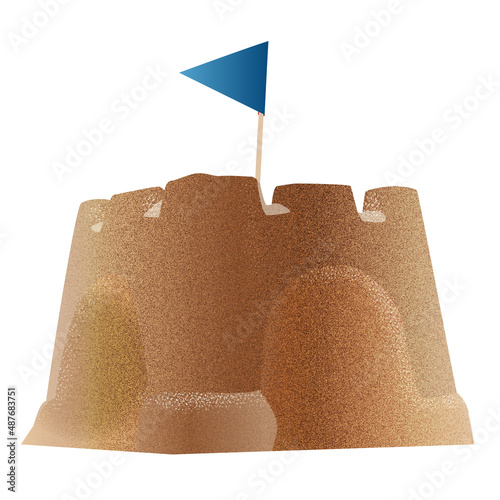 Castillo de arena con bandera azul