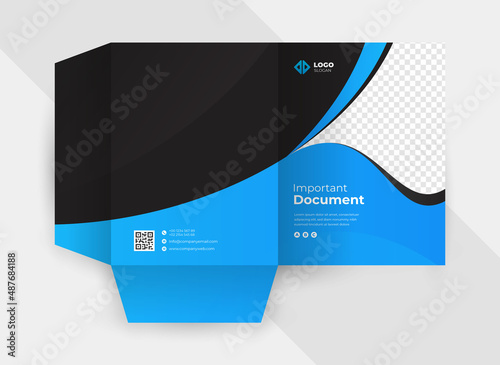 Business presentation folder template for corporate office with blue and black color