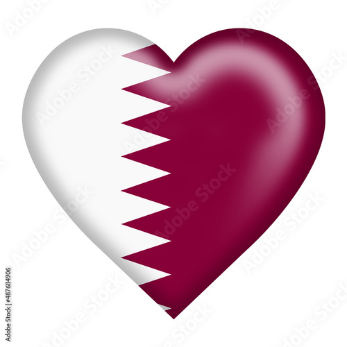 Qatar flag heart button isolated on white with clipping path 3d illustration
