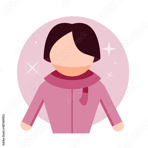 Female People with pink Jacket, on Circle Background with blinking effect, Flat Style