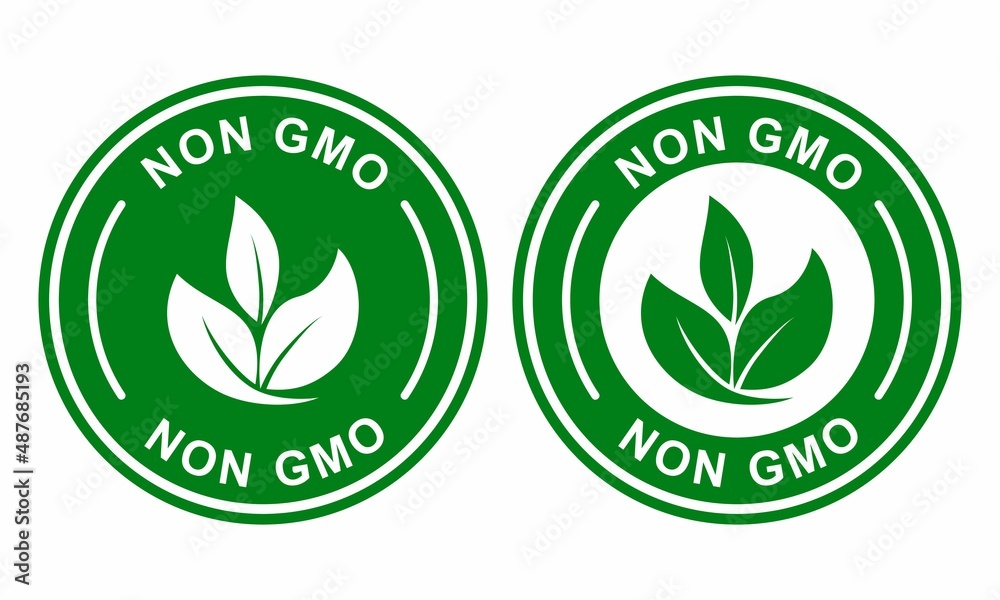 Non GMO with leaf badge logo vector design. Non GMO with leaf badge logo vector design.