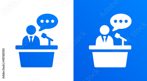 Conference icon. Businessman on podium icon symbol of business meeting concept.