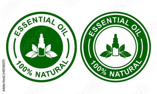 Essential oil 100% natural badge logo design. Suitable for beauty and skincare natural product label