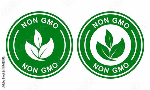 Non GMO with leaf badge logo vector design.