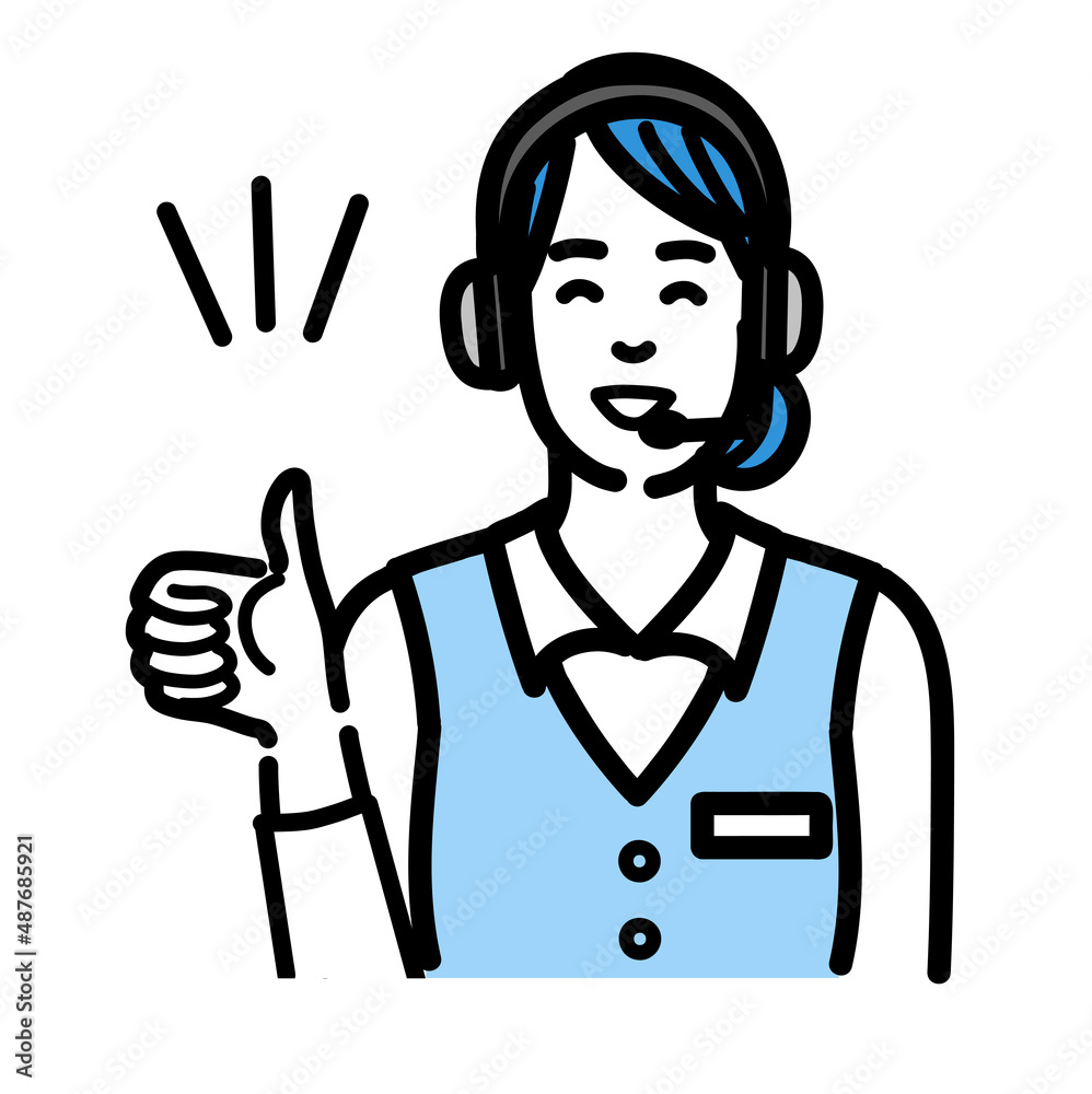 親指を立てて笑顔のオペレーターの若い女性
親指を立てて笑顔のオペレーターの若い女性