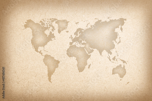 World map on an old paper texture background with space for text wind sea marine navigation. 