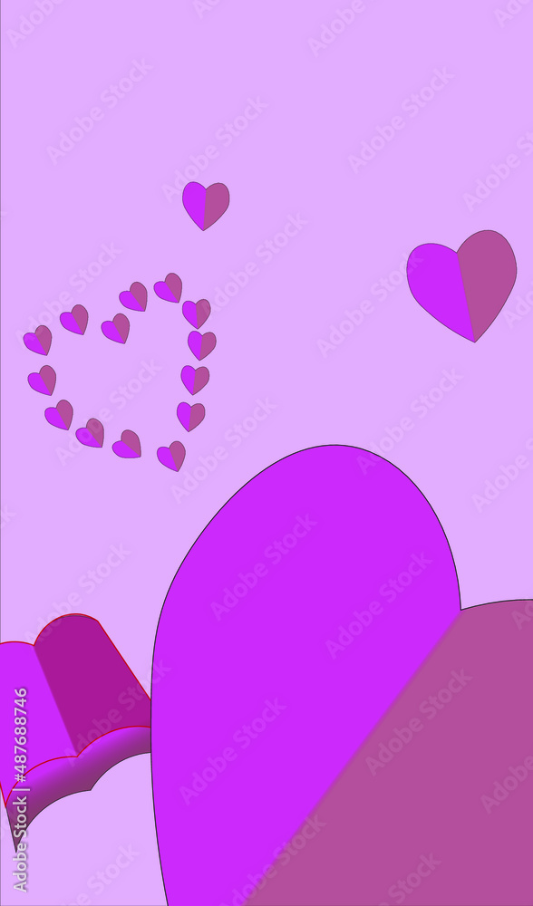Pink background with hearts and clouds