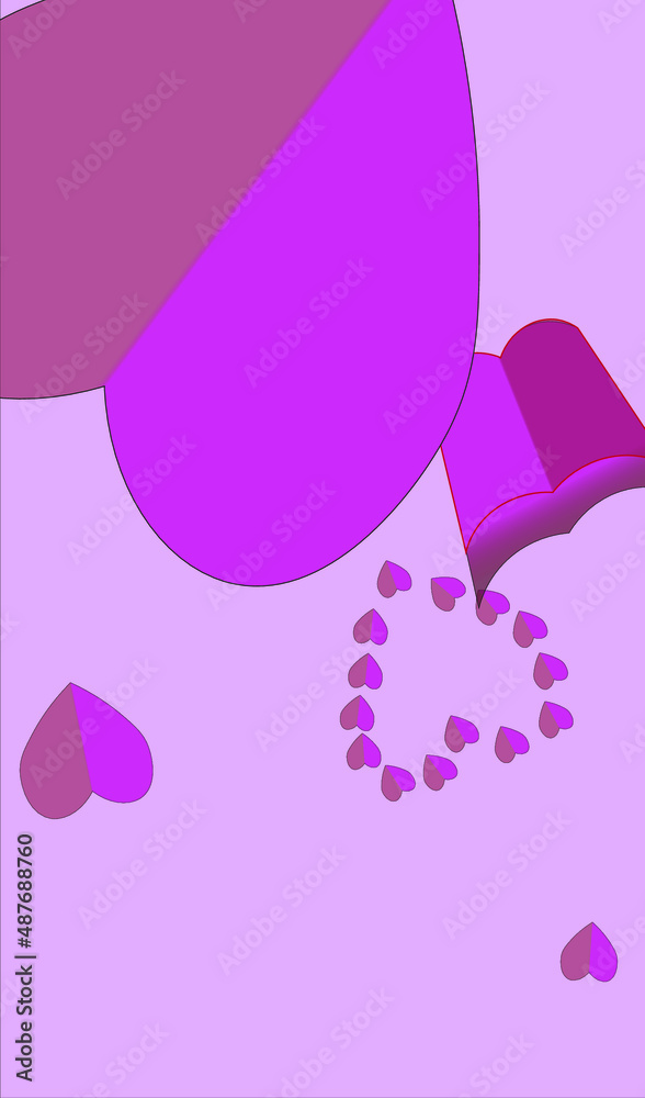 Pink background with hearts and clouds Pink background with hearts and clouds