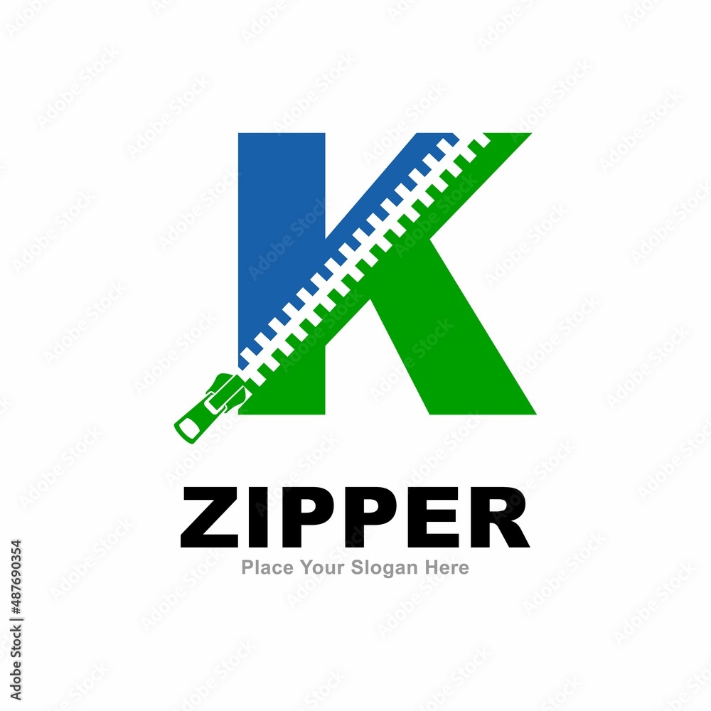 Fototapeta premium Letter K zipper logo vector design. Suitable for business, fashion design, initial name, poster, card and industry fashion symbol