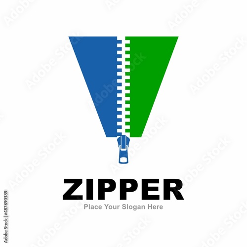 Letter V zipper logo vector design. Suitable for business, fashion design, initial name, poster, card and industry fashion symbol