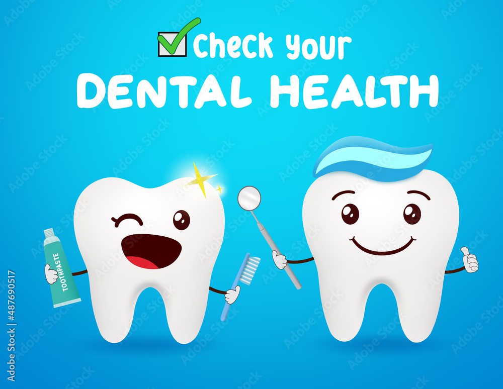 Dental emoji teeth vector design. Check your dental health text with