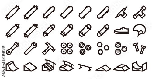 Skateboarding icon set (Bold outline version)