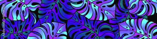Neon gradient tropical leaves pattern. Modern abstract palm tree background. Textile, fabric, texture, poster. Vector illustration EPS 10