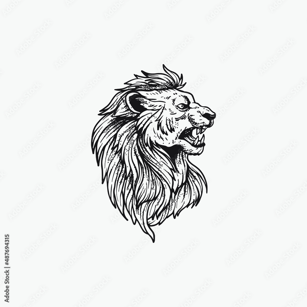 Obraz premium Lion head lineart illustration isolated in white background.