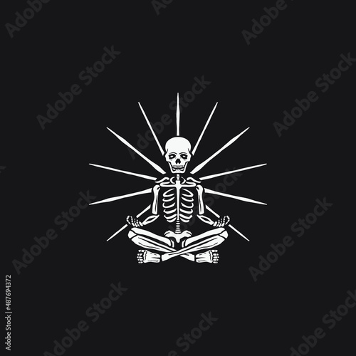 Skeleton in yoga meditation illustration. Simple design for logo, tshirt illustration.