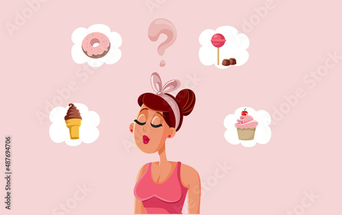 Woman Choosing and Craving Dessert Treats Vector Cartoon