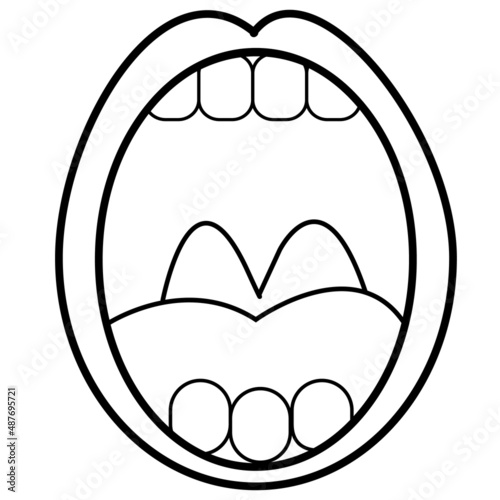 oral cavity icon on white background. Open mouth with teeth and tongue sign. throat oral symbol. flat style.