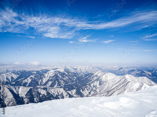 雪の伊吹山山頂からの白山方面の眺望