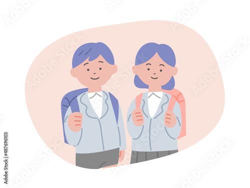 ランドセルを背負った小学生の男女のイラスト