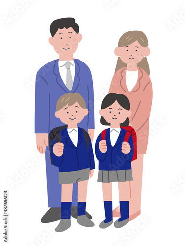 四人家族の入学式イメージイラスト