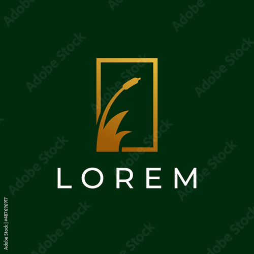 Simple and Creative Grass Cattail inside A box Square Logo Design Ideas