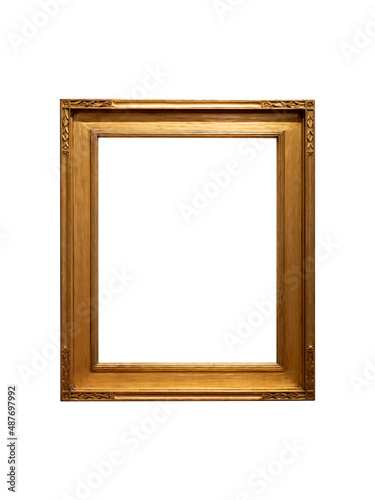 Vintage golden wood frame isolated on white background