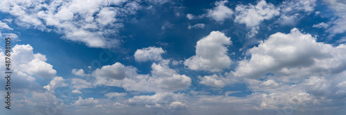 Panorama photo of white clouds in the blue sky background