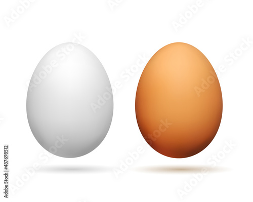 Set of Two Realistic White and Light Brown Whole Chicken Eggs.