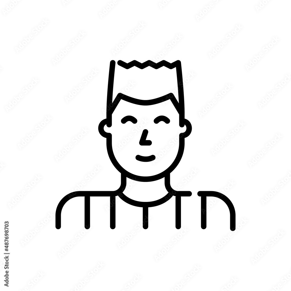 Young teenager boy with short hair wearing a t-shirt. Avatar profile picture. Pixel perfect, editable stroke icon