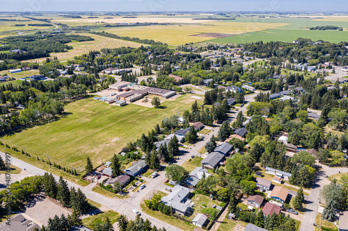 Aerial view of the town of Waldheim, Saskatchewan