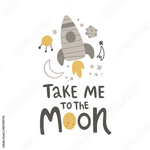 vector image of rocket and moon quote