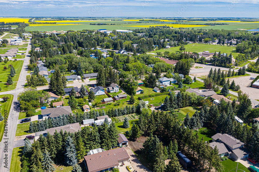 Aerial view of the town of Waldheim, Saskatchewan