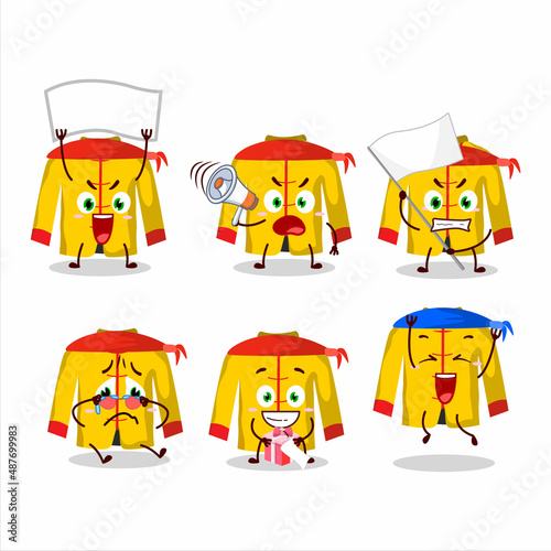Mascot design style of yellow chinese traditional costume haracter as an attractive supporter
