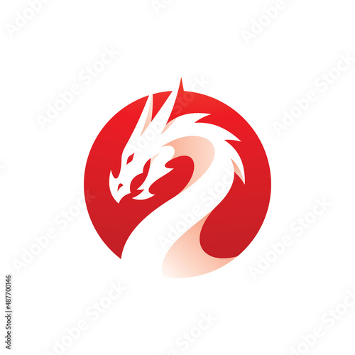 Negative space dragon illustration, modern gradient dragon and circle logo vector icon