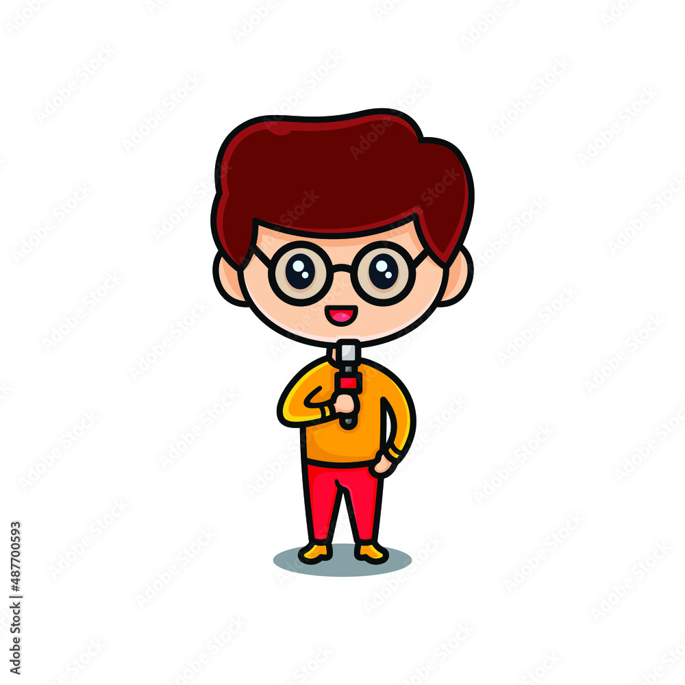 Man Reporter character with microphone Man Reporter character with microphone