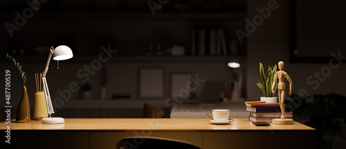 Modern luxury office space or workstation with copy space on wooden table