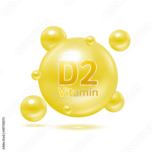 Yellow electron for vitamin D2 and minerals complex. Glossy vitamins pills capsules. Pill, Healthy food supplement. Medical scientific and healthcare concept. Isolated on white background 3D Vector.