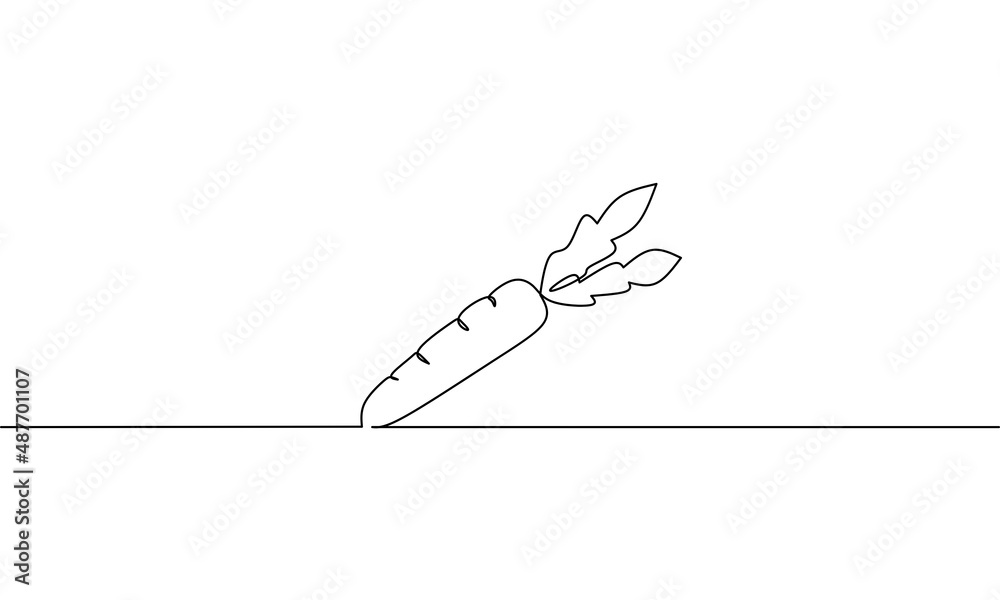 Fototapeta premium Continuous line drawing of carrot icon, vegetable doodle design, object one line, single line art, vector illustration