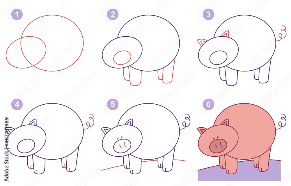 Instructions for drawing pig. Step by step. Instructions for drawing pig. Step by step.