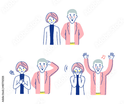 さまざまな表情の中年カップル　上半身