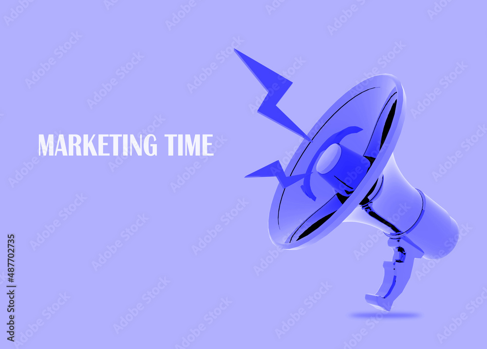 marketing time megaphone pink voice thunder in pink background - 3d rendering