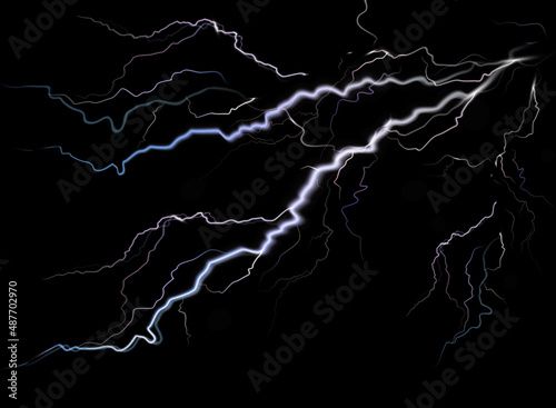 A set of lightning Magic and bright light effects. Vector illustration. Discharge electric current. Charge current. Natural phenomena.