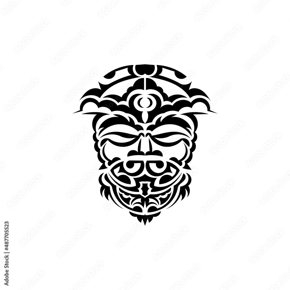 Obraz premium Tribal mask. Monochrome ethnic patterns. Black tattoo in samoan style. Isolated on white background. Vector.